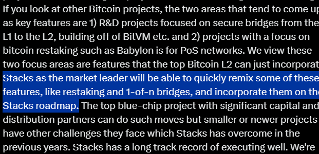 syphercapital's tweet photo. We're surprised this quote from @muneeb from his recent AMA isn't getting a TON of attention.

If @Stacks is able to incorporate a re-staking program where bitcoin holders get a staking yield paid in BTC rather than "points", we think there will be a ton of migration over to Stacks organically and from other L2s.

$STX $BTC