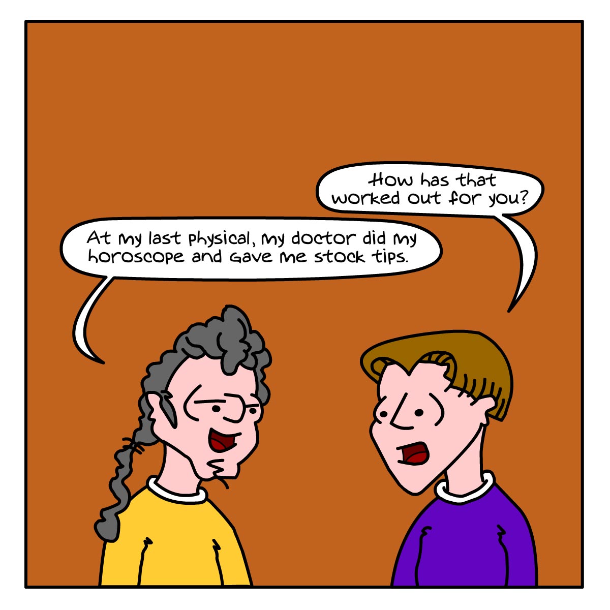 webcomicsetc's tweet photo. Matt And Austin - 117 - Diagnosis - 09-24-2001

💥 #ThrowbackThursday #MattAndAustin #webcomic #funny #jokes #doctors #advice #patients #death #horoscopes #StockTips #lol #follow 👈

https://t.co/AdxnZL0j8V https://t.co/zRPEkJzjOa