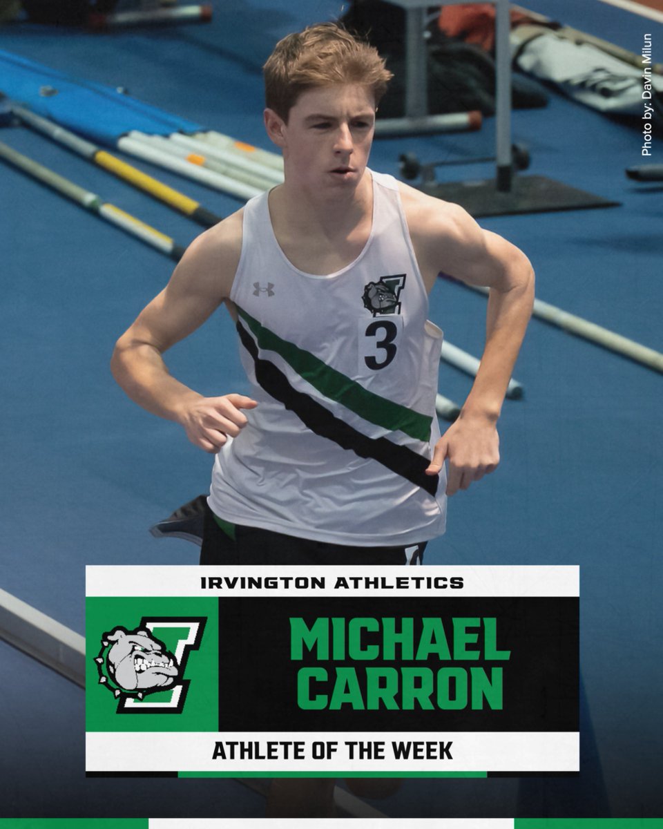 Huge shout-out to Michael Carron, our Athlete of the Week! 🏅 Michael ran a PR of 4:51.47 to win the 1600m at the Section 1 Kick-off Meet. A true leader, he also helped the team win the 4x800 relay. Keep up the great work, Michael! 👏 #AthleteOfTheWeek #BulldogPride
