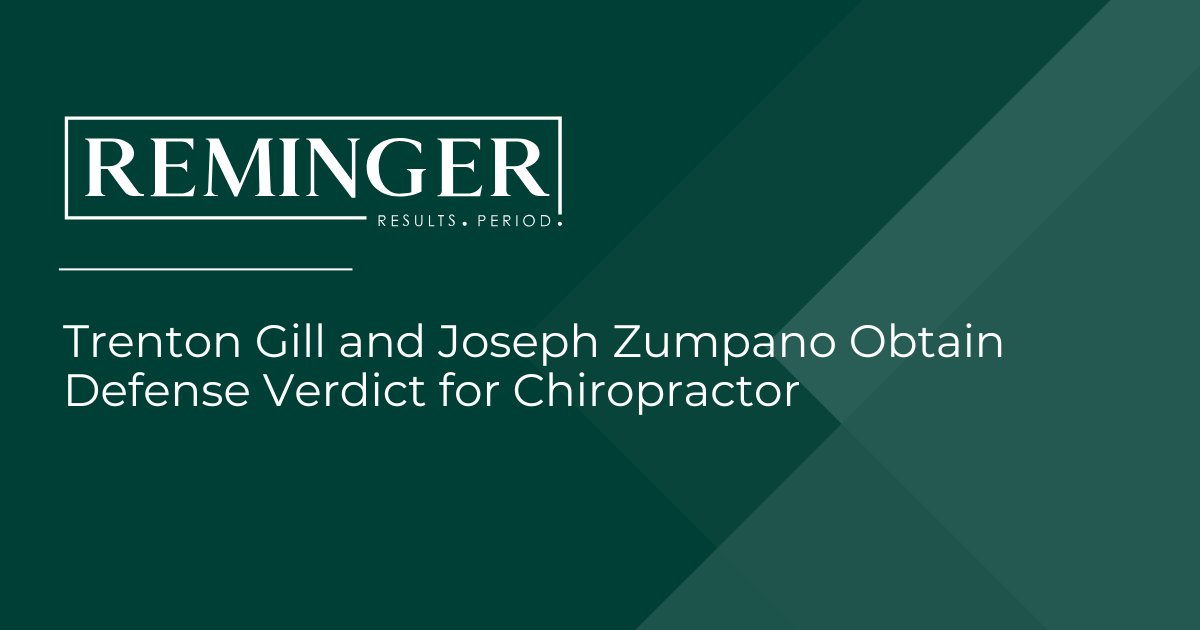 Reminger's tweet image. ⚖️Results. Period.⚖️ Congratulations to Trenton Gill and Joseph Zumpano who recently secured a defense verdict for their #chiropractor client.

Details here: reminger.com/result-6088