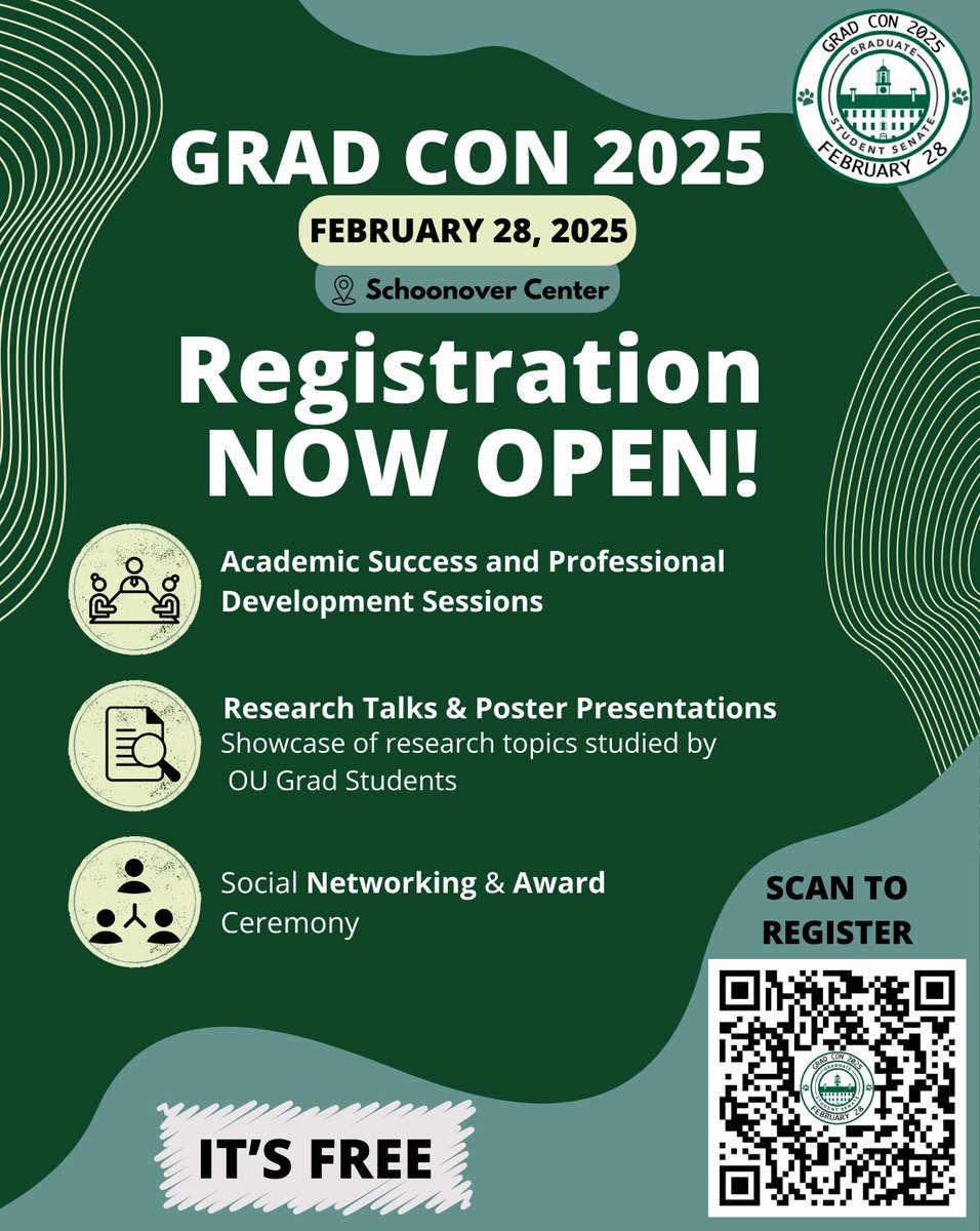 🚨 Registration is NOW OPEN for Grad Con 2025! 🚨
 
Scan the QR code to register now! 🔗

#GradCon2025 #AcademicSuccess #ProfessionalDevelopment #Research #Networking #AwardCeremony#GSS