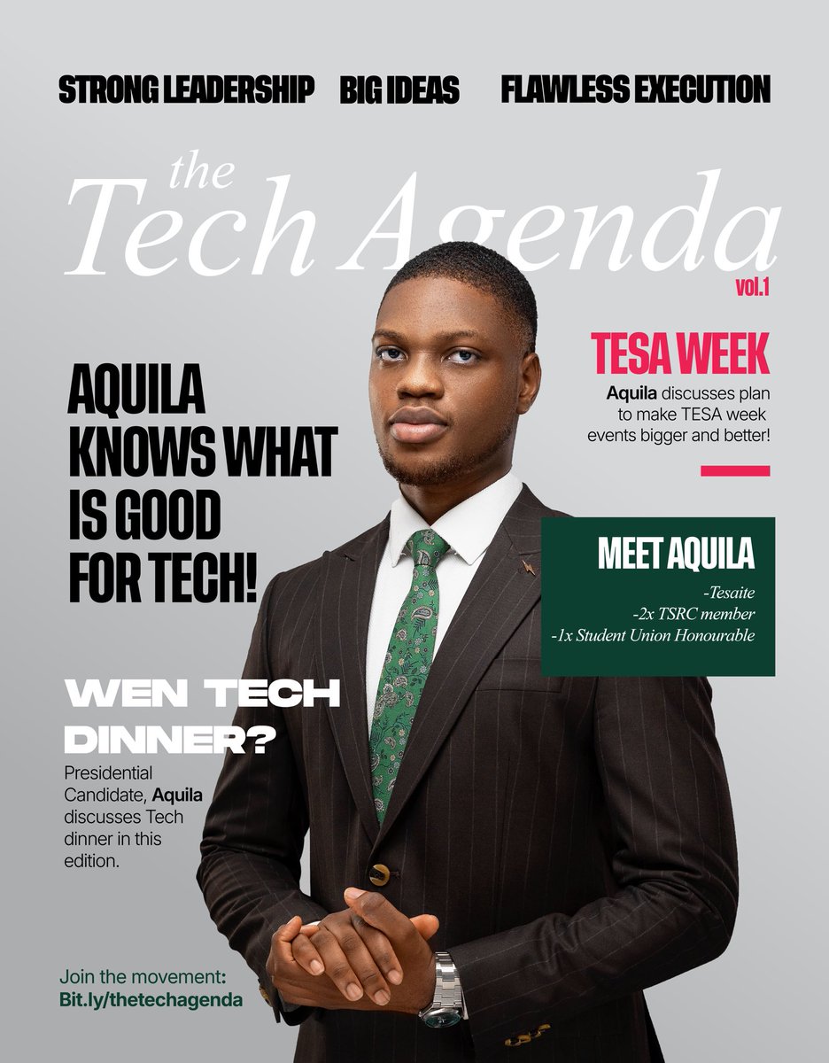 PosuAquila's tweet photo. Fellow TESAites, 

Your Presidential candidate, AQUILA

Join the tech agenda: https://t.co/FiNXHHx0sk

#OAUTwitter https://t.co/wYh71qEBNr