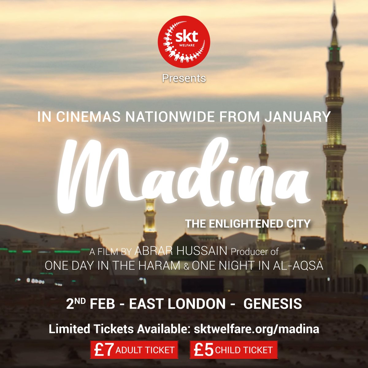 London here we come! Experience the beauty of Madina - The Enlightened City ✨ sktwelfare.org/madina.

Get ready the exclusive UK tour for the third film in the trilogy that brought you One Day in the Haram and One Night in Al-Aqsa! 

Limited tickets available book yours now!