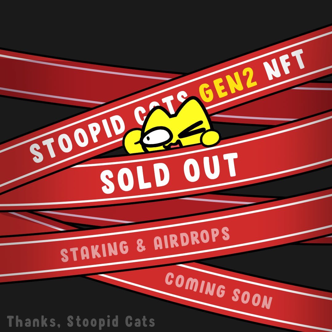 And just like that - we have sold out. Again! 😺 

🐾 staking, airdrops &amp; info coming soon. 
🐾 get verified as holder in discord (link in bio)

Welcome to the Stoopid Ecosystem y'all! Show us what you got 👇