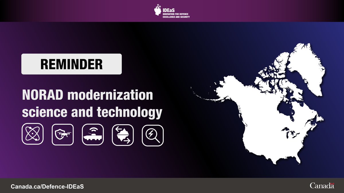 DRDC_RDDC's tweet photo. Time is running out to take part in the #DefenceIDEaS #NORADMod challenge!

Visit the challenge page for all the details you need to apply before February 6: https://t.co/yzQ6zKHsgB

#DefenceScience https://t.co/PP9luTj0Tq