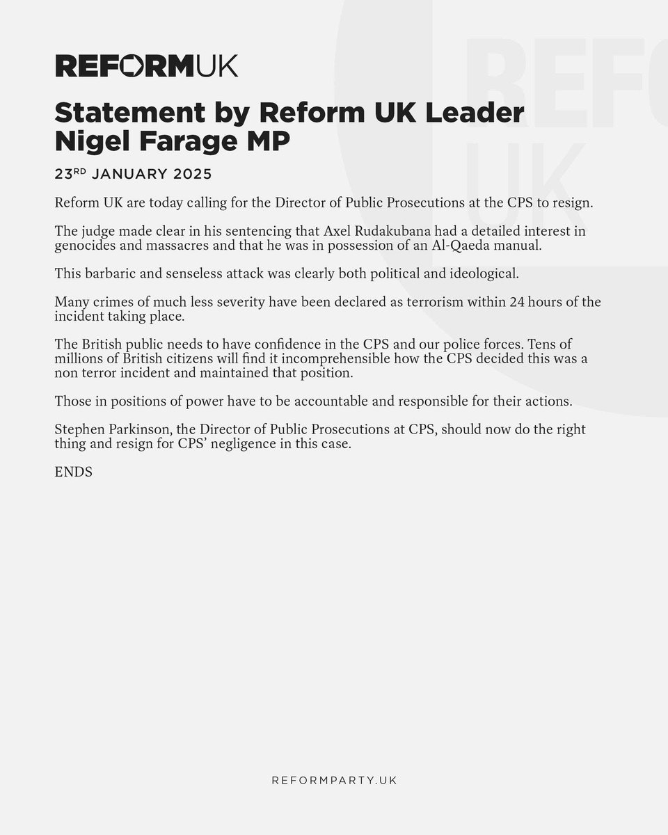 CllrFraserMoat's tweet photo. Statement by Reform UK Leader Nigel Farage. https://t.co/mdaNKW6Nho