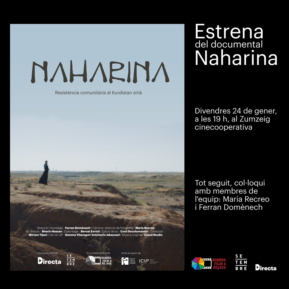 Coop57Catalunya's tweet photo. 🟣 Demà, la gent del riu! Estrena al @ZumzeigCinema de ‘Naharina’, documental sobre les experiències comunals democràtiques al Kurdistan sirià. Coproduït per @La_Directa i @elsetembre, amb la Comuna de Cinema de Rojava. Amb el suport de la Fundació Coop57 i @ICIPeace. #Naharina https://t.co/3XrhO9AatU