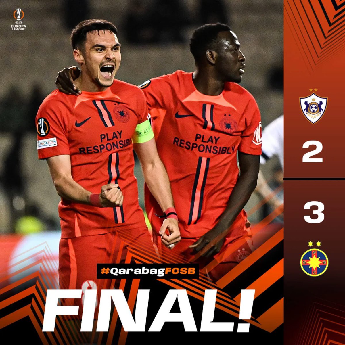#UEL #QarabagFCSB #victorie❤️💙⚽️⚽️⚽️ 

Campionii României au obținut o nouă victorie în UEFA Europa League și au o mare șansă de a se califica în optimile de finală ale competiției.