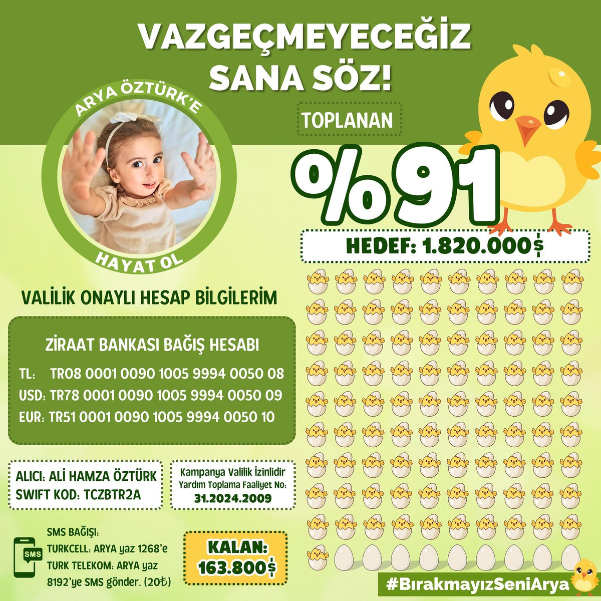 🌟SÜPRİZZZZZ🥳🥳 ! ARYA %91 OLDU ! 🌟

Bu başarı, hep birlikte attığımız adımların ve güzel yüreklerinizin eseri 💖

Şimdi çok daha hızlı koşmanın zamanı Arya için sağlıklı, mutlu ve umut dolu bir geleceğe doğru yeni bir hedefe başlıyoruz🤍

HEDEF %92 OLMAK 🐣📣