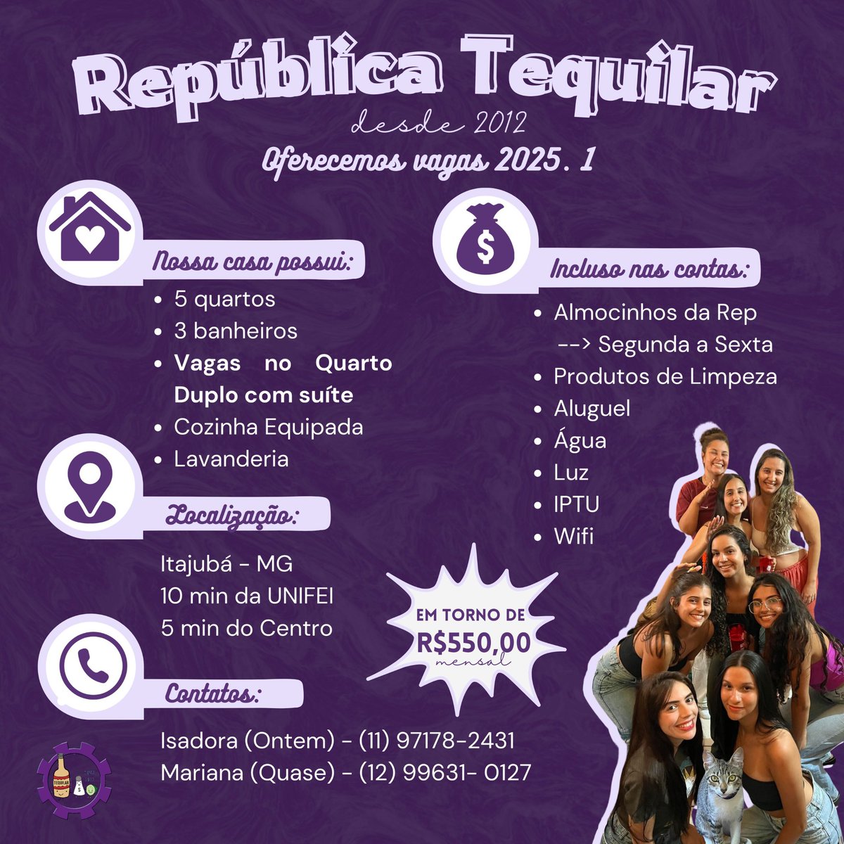 isahpavan_'s tweet photo. Oie!! 
Você bixete que entrou na Unifei e está procurando uma lar, vem conhecer a gente, vem ser uma Tequilar 💜

me manda uma DM! 
#bixete #unifei #bixounifei #federal https://t.co/xMcfFRyolH