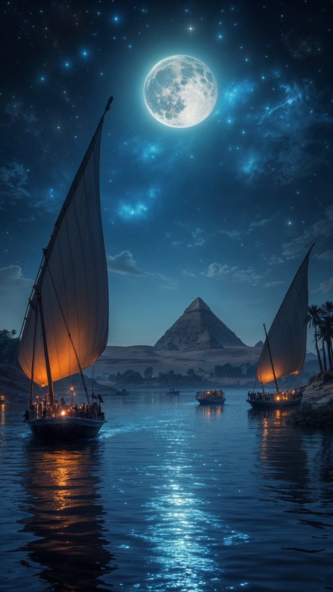 Sail through ancient whispers, where pyramids meet starlit skies.⛵️🌙

Image by <a href="/LumaLabsAI/">Luma</a>