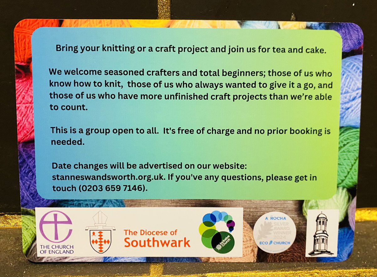 StAnneWandsw's tweet image. A new group is starting at St Anne’s Church on Saturday 1st February.
Bring your #crochet, #knitting, #embroidery and join us for yea/coffee/cake and a chat.
All welcome
@SouthwarkCofE @MartinGainsbor1 @wandbc @AgeUKWandsworth