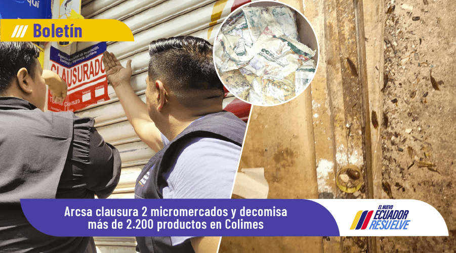 Arcsa_Ec's tweet photo. Clausuramos dos micromercados del cantón #Colimes, (#Guayas) luego de detectar falta de higiene, plagas y la comercialización de más de 2.200 productos irregulares, caducados y en mal estado. 🔎🚫

Boletín en ➡️ https://t.co/knPD24oMgM 👈🏽

#ArcsaControla ✅
#ElNuevoEcuador 🇪🇨 https://t.co/4tnb7HBaUn