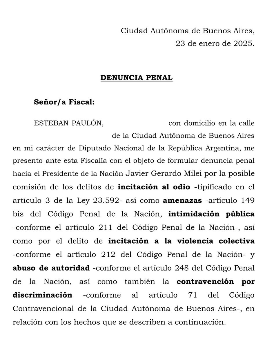 EstebanPaulon's tweet image. Denuncié penalmente al Presidente @JMilei
Porque nuestras vidas importan y nuestras familias merecen respeto
Porque el poder no debe usarse para sembrar odio
Porque no vamos a retroceder ni un paso más
Decimos BASTA a los discursos que generan violencia 🤚