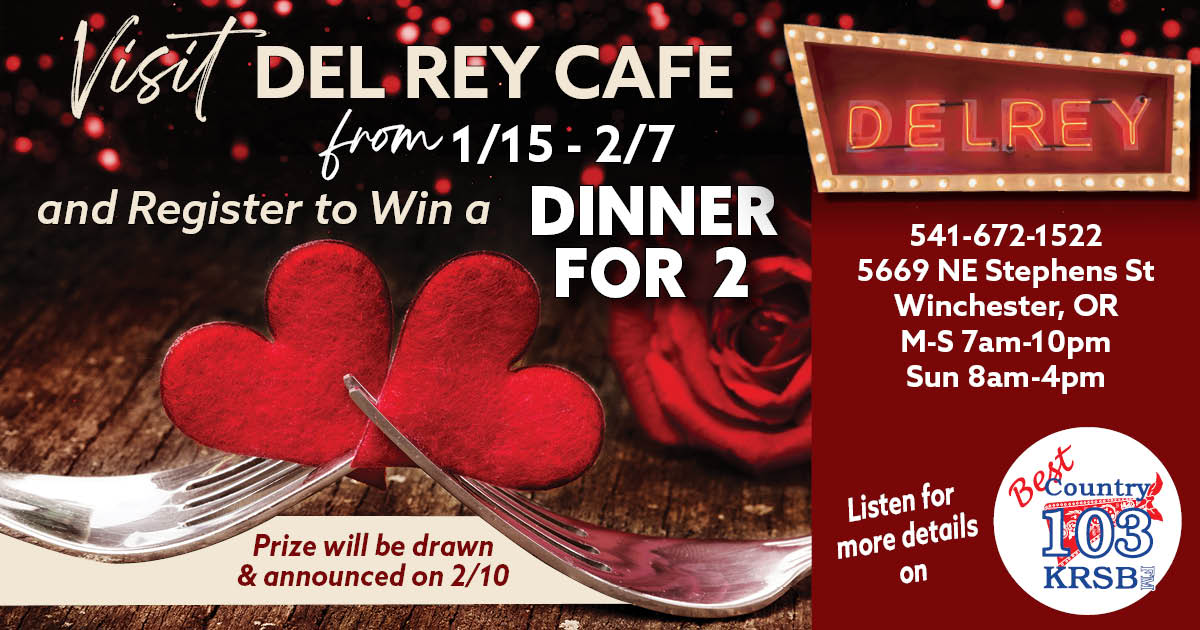BestCountry103's tweet photo. Be sure to head to Del Rey Café and enter for your chance to win a Dinner for 2!!!! Prize will be drawn and announced February 10th on Best Country 103! https://t.co/UTlInyokbg