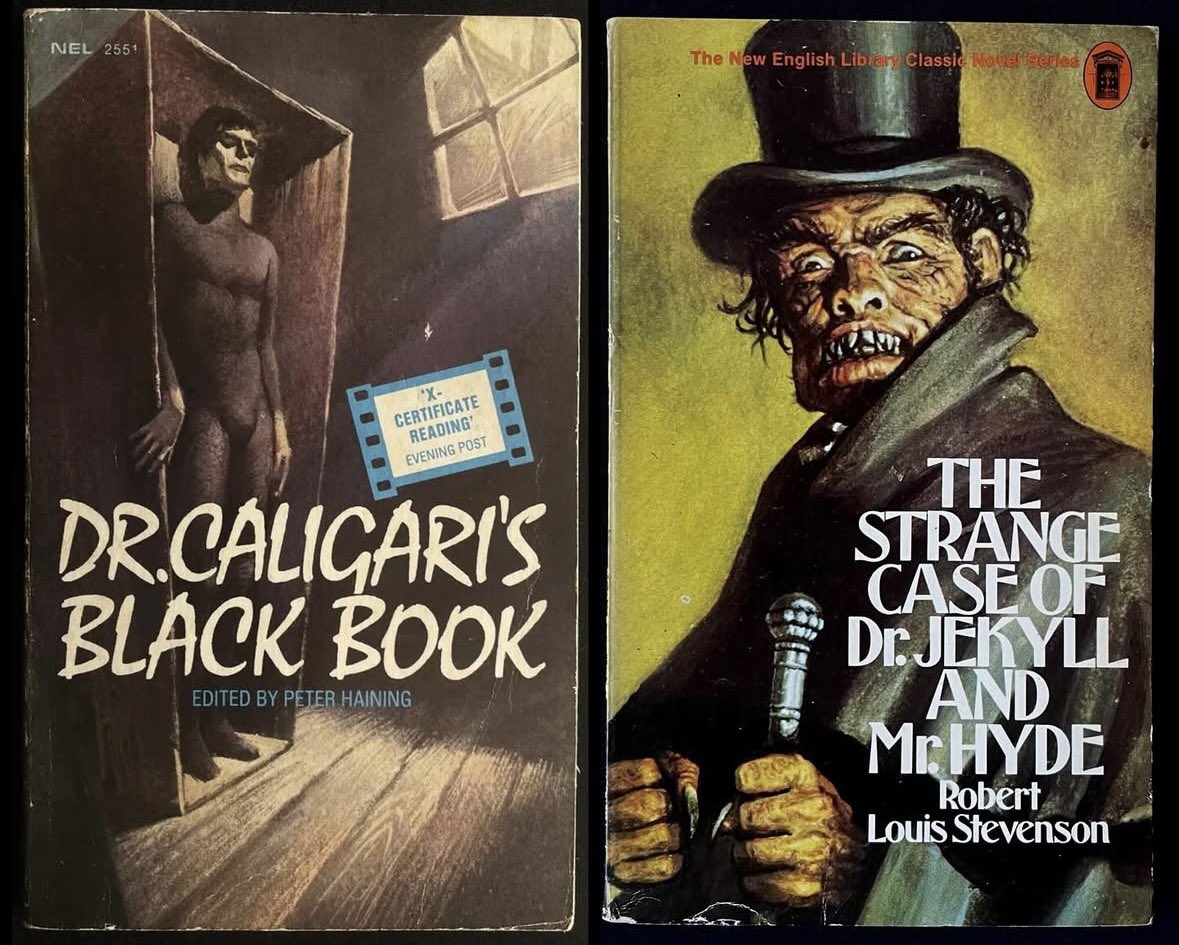 Alldatalostbook's tweet photo. NEL rarities, a lovely collection of somnambulist shockers edited by the legendary Haining &amp; Stevenson’s classic The Strange Case of Dr. Jekyll and Mr Hyde. Cover art by two the best,  Pennington &amp; Kirby, marvellous! 🎩 
https://t.co/HPvGqc87kK

#alldatalostbooks #paperbackhorror https://t.co/oHDY4cfQCH