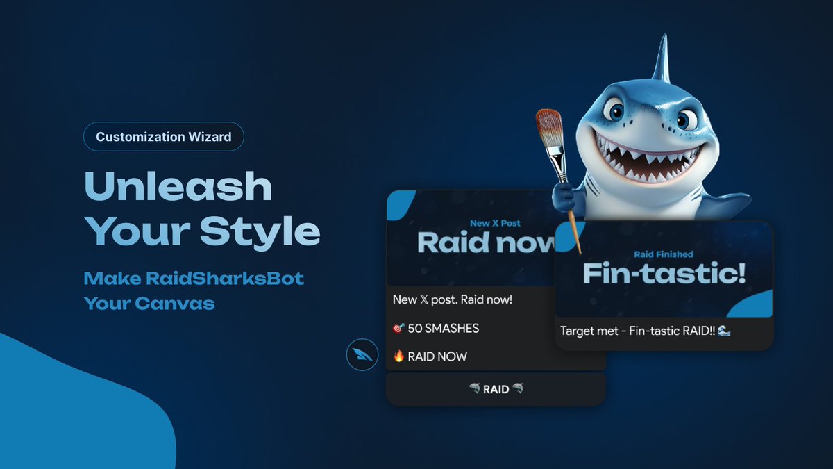 RaidSharks's tweet photo. Transform your group with #RaidSharksBot's new Customization Wizard! 🎨 Tailor animations, texts, emojis, and go ad-free while removing branding. Make our bot YOUR canvas. 🌟 

Use the /customize command to start now! https://t.co/zbLcq9DUX4