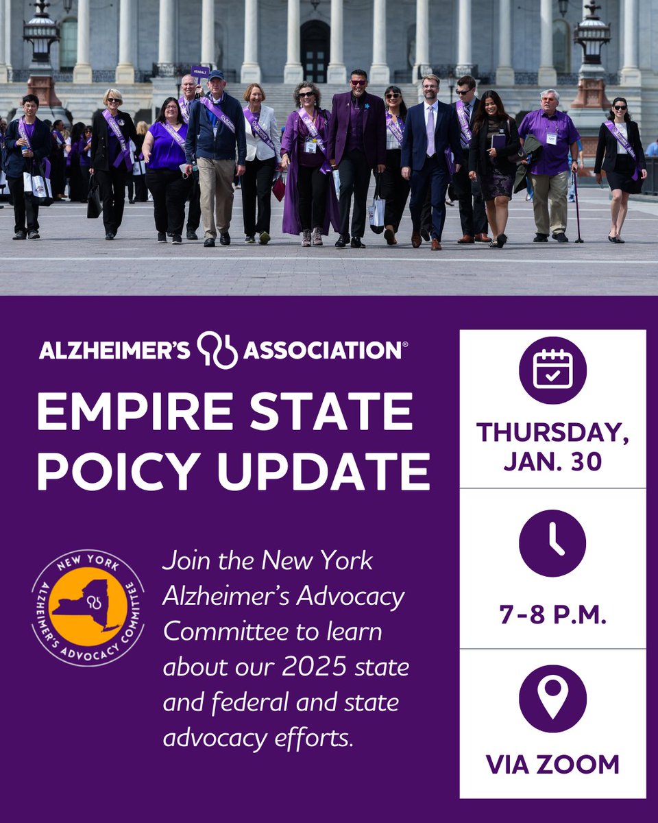 Alzheimer’s Association, New York City Chapter (@alznycc1) on Twitter photo Join <a href="/NYSALZ/">New York State Alzheimer's Advocacy</a> on January 30th for a virtual session to discuss 2025 state legislative priorities and how you can participate in this year's Advocacy Week. bit.ly/4jrciyo Join <a href="/NYSALZ/">New York State Alzheimer's Advocacy</a> on January 30th for a virtual session to discuss 2025 state legislative priorities and how you can participate in this year's Advocacy Week. bit.ly/4jrciyo