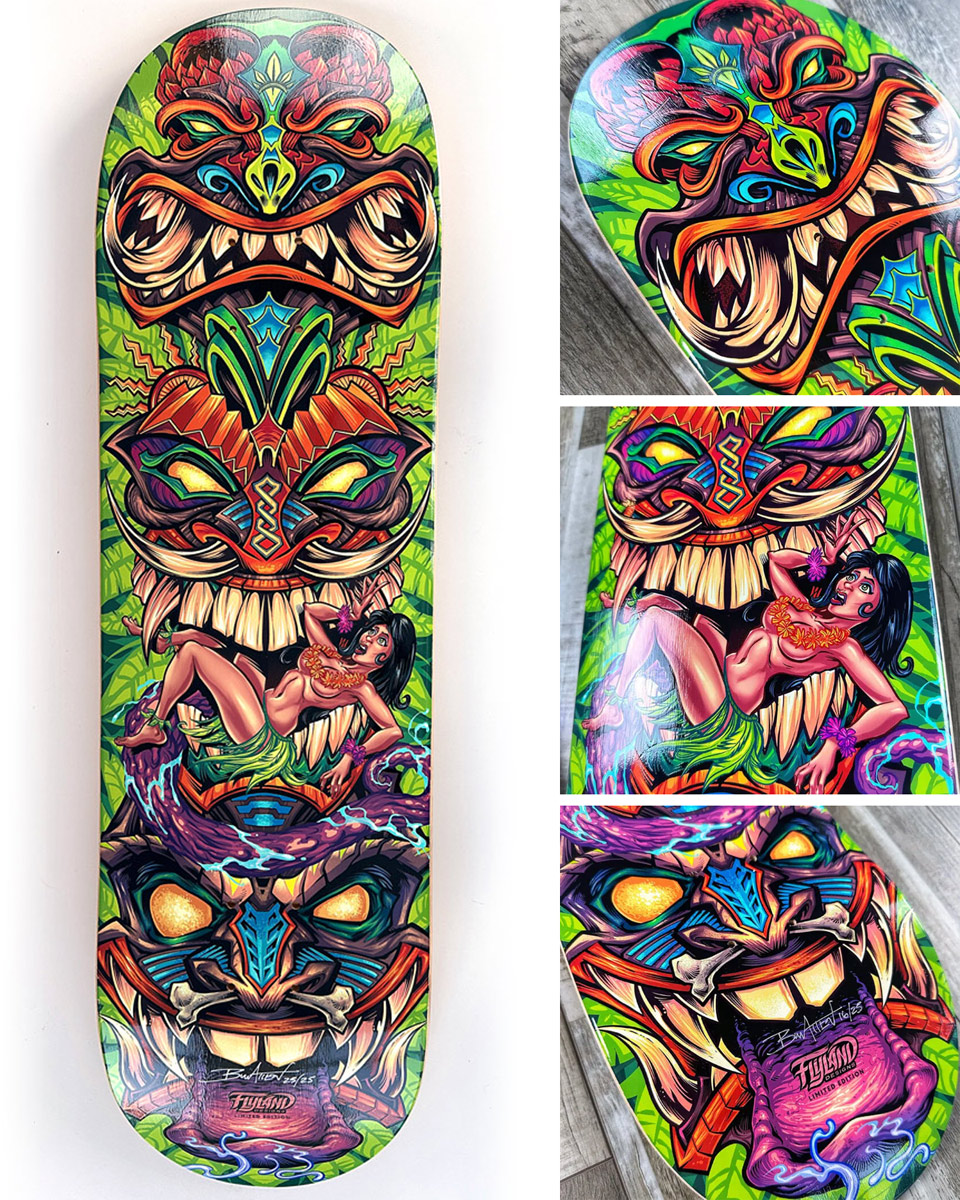 flylanddesigns's tweet photo. I printed up a small batch of limited edition Skateboard decks with my Tiki Artwork on them, and I'm really please with how they turned out.
I only have four of these left, let me know if you'd like one.
#tiki #tikiart #beachart #skateboard #skateboarding #skateart #deckart https://t.co/1T8CLRKMK1
