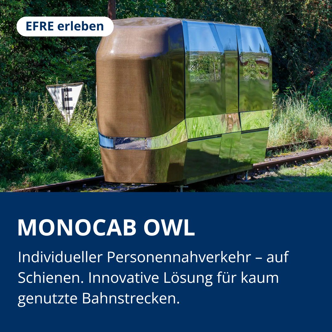 Damit die Menschen in #OWL trotz eingeschränktem #ÖPNV mobil sein können, hat ein Projektteam aus der Region eine selbstfahrende Kabine entwickelt, die wie ein Taxi auf Schienen verkehrt, das MONOCAB. 💫 Mehr Infos: efre.nrw.de/erleben/projek…