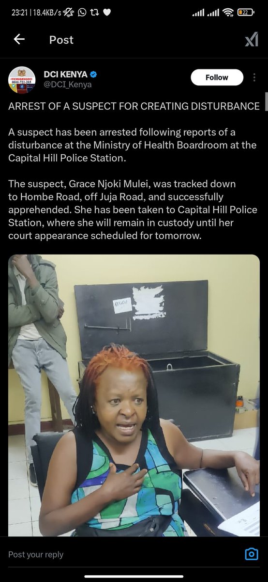 segera_clinton's tweet photo. DCI shame on you criminals are free but you're here arresting a 61 year old mother for just speaking the truth.
You will die for that SHA not working that's the day you will regret calling Grace a suspect of disturbance
#FreeGraceMulei https://t.co/d2GZPAxYBo