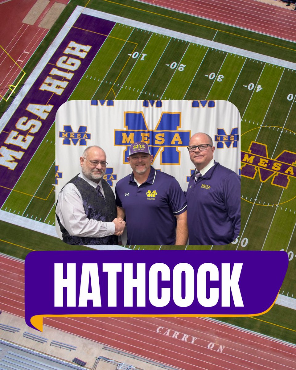 MesaHSathletics's tweet photo. 🏈 Big news for Jackrabbit Nation! 🏈 

Pending Governing board approval, Jeremy Hathcock will be the new head coach of Mesa High Football! With a championship pedigree and a vision to restore Mesa to its championship mindset, Coach Hathcock is ready to lead the Jackrabbits back to glory. The future of Mesa Football starts now! 🐰〽️💜

#GoJackrabbits #MesaPride #JackrabbitFootball #MPSengage 
@football_mesa @CoachKlecka @CoachHathcock