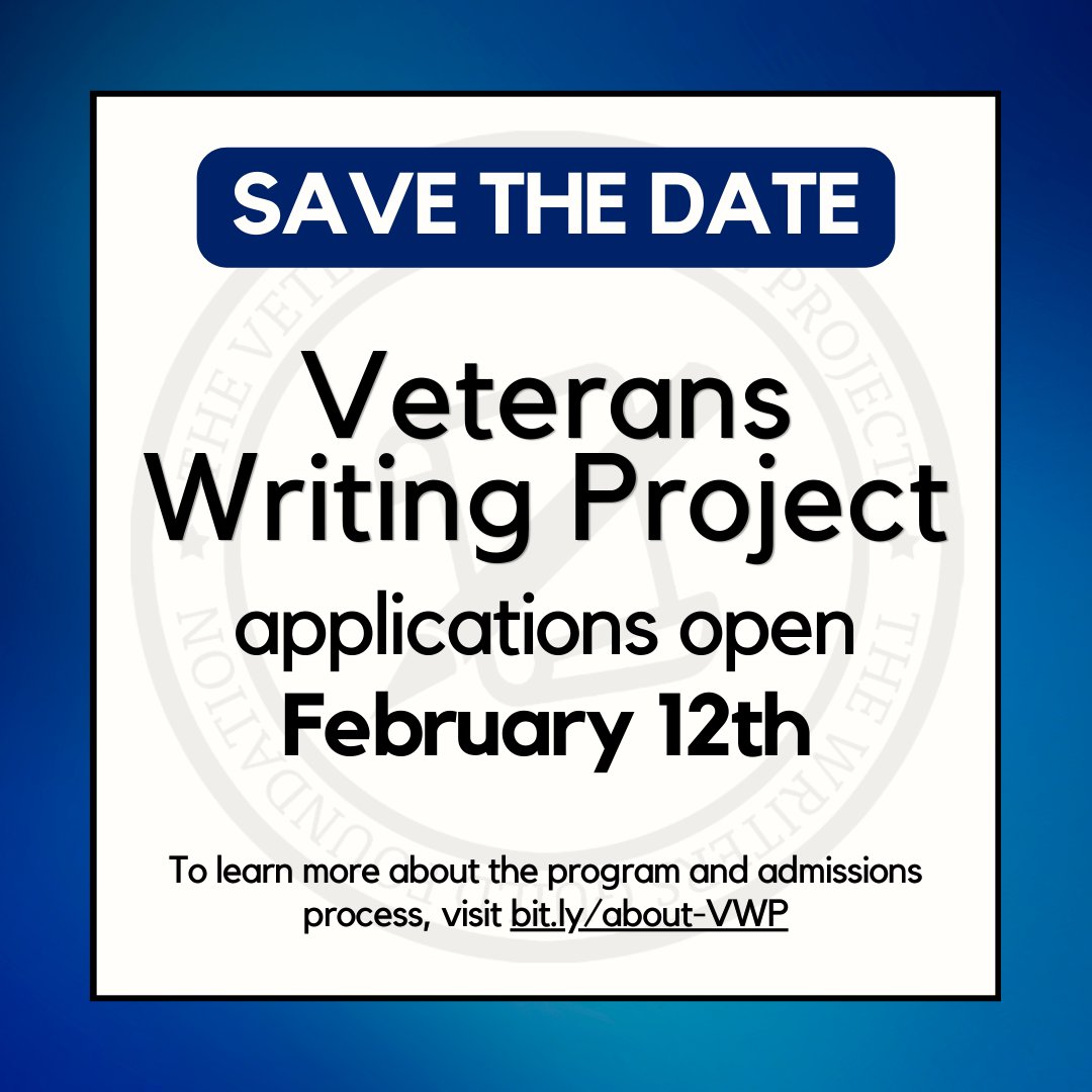 Military Veterans! We’re a few weeks away from opening the 2025-26 Veterans Writing Project application window.

Join us for an info session via Zoom on February 4 at 7pm PT. We encourage all who are interested in applying to attend! Learn more: bit.ly/about-VWP 

#WGFVets