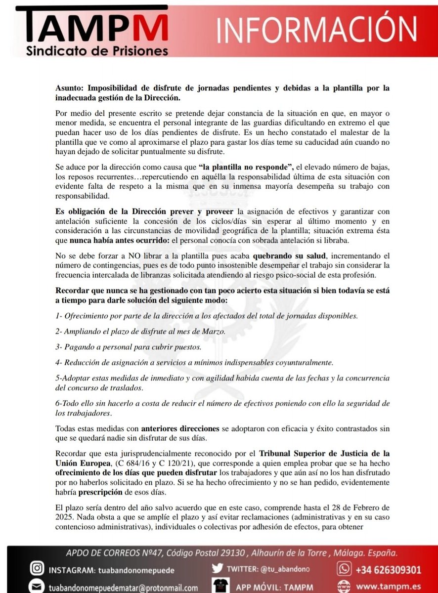 DeTampm's tweet photo. La inaudita falta de previsión de la Directora quema la plantilla: De los autores de "peligro, trabajo en Aranjuez " y de " concursando que es gerundio"... llega "Quiero librar". https://t.co/LDj7pyssWR