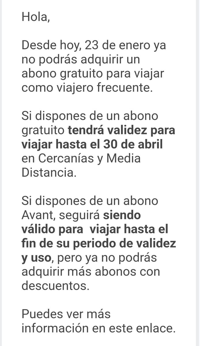 Acabo de rebre aquest mail de <a href="/Renfe/">Renfe</a>  😡😡😡
Ja no hi ha descompte per anar a treballar  😡😡😡
Gràcies "senyors i senyores" de <a href="/ppopular/">Partido Popular</a> <a href="/vox_es/">VOX 🇪🇸</a> <a href="/JuntsXCat/">Junts per Catalunya🎗</a>  😡😡😡