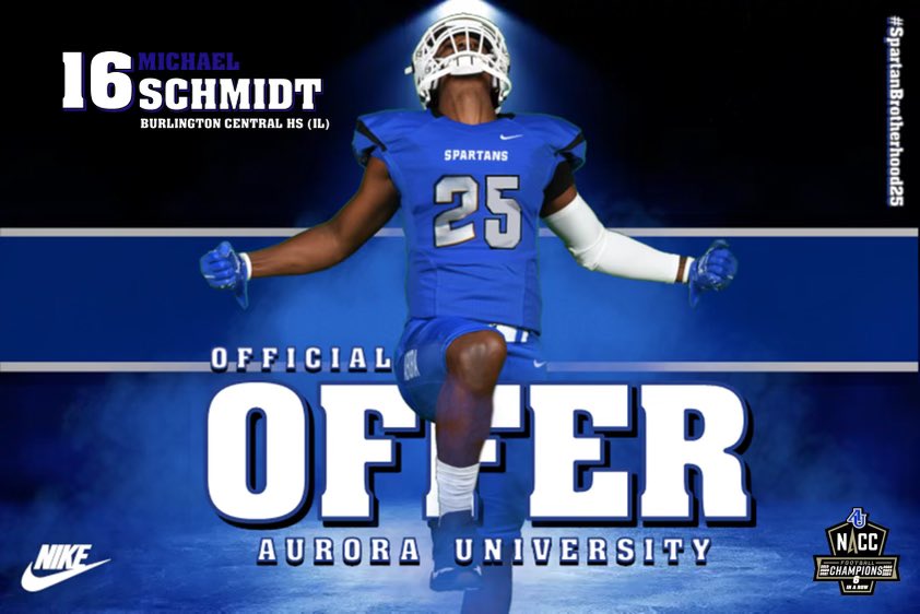 Michael Schmidt (@schmidtmike16) on Twitter photo After a great conversation with <a href="/DonBeebeNFL/">Don Beebe</a> I am excited to announce that I have received an offer from Aurora University! <a href="/Coach_Yos/">Brian Iossi</a> <a href="/CoachSco355/">Nicholas Scoliere</a> <a href="/AU_SpartanFB/">Aurora University Football</a> <a href="/CoachRgehlert7/">Coach Gehlert</a> <a href="/AUCoachZim/">J.T. Zimmerman</a> <a href="/CoachPiasecki/">Coach Pi</a> <a href="/PrepRedzoneIL/">Prep Redzone Illinois</a> <a href="/EDGYTIM/">Timothy “EDGYTIM” OHalloran</a> After a great conversation with <a href="/DonBeebeNFL/">Don Beebe</a> I am excited to announce that I have received an offer from Aurora University! <a href="/Coach_Yos/">Brian Iossi</a> <a href="/CoachSco355/">Nicholas Scoliere</a> <a href="/AU_SpartanFB/">Aurora University Football</a> <a href="/CoachRgehlert7/">Coach Gehlert</a> <a href="/AUCoachZim/">J.T. Zimmerman</a> <a href="/CoachPiasecki/">Coach Pi</a> <a href="/PrepRedzoneIL/">Prep Redzone Illinois</a> <a href="/EDGYTIM/">Timothy “EDGYTIM” OHalloran</a>