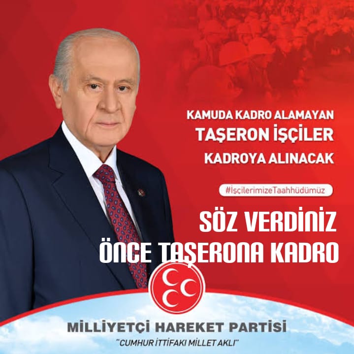 <a href="/kadrosuz123/">Taşeron işçi</a> <a href="/yclblt06/">Yücel Bulut</a> <a href="/MHP_Bilgi/">MHP</a> <a href="/E_SemihYalcin/">E. Semih Yalçın</a> <a href="/yasaryldrmMHP/">Yaşar Yıldırım</a> <a href="/M_Levent_Bulbul/">Muhammed Levent BÜLBÜL</a> <a href="/Avkthalilozturk/">Halil ÖZTÜRK</a> <a href="/PrfDrFilizKilic/">Prof. Dr. Filiz KILIÇ</a> <a href="/turkiskonf/">TÜRK-İŞ</a> <a href="/Ulku_Ocaklari/">Ülkü Ocakları</a> <a href="/Yolissendikasi/">YOL-İŞ Sendikası</a> <a href="/benguturktv/">Bengü Türk</a> Sende biliyorsunki Hiçbirsey Yapmazlar Yapacak Olan 7 yıldır Yapardı.Hepsi yapmacık davranıyor koskoca Devlet bahçeli değil miydi Devlet sözü Namus Sözü Taşeronlara kadro Diyen bak sesi çıkmıyor Değişim şart artık