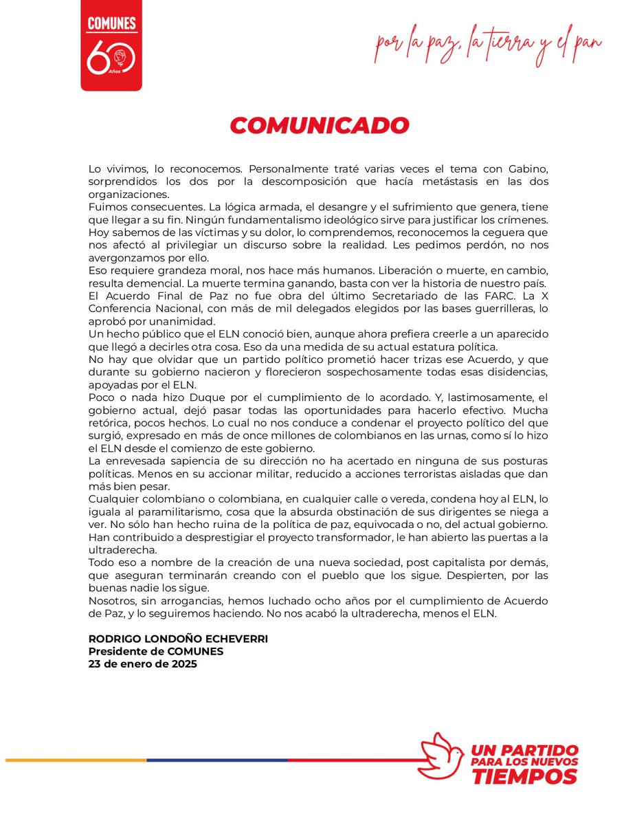 COMUNICADO

Una respuesta necesaria al ELN y a <a href="/AntonioGaELN/">Antonio García</a>.

No nos acabó la ultraderecha, menos el ELN.

<a href="/DelegacionEln/">Delegación ELN</a>