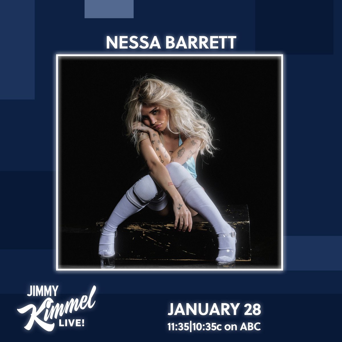 thenessanation's tweet photo. NESSA BARRETT ★ JIMMY KIMMEL ★ 1/28 https://t.co/1llWfLYwMm
