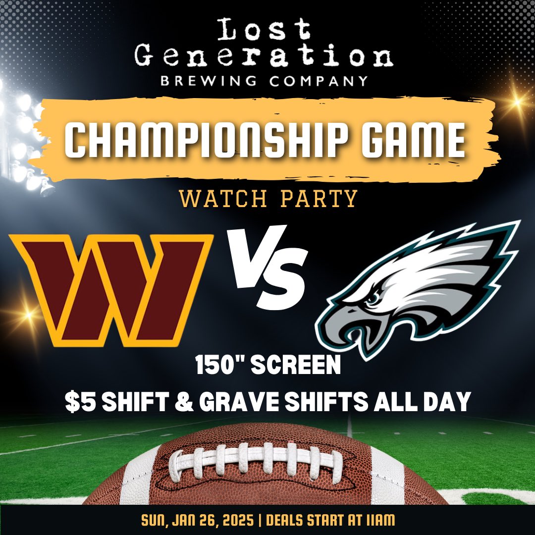 Join us for THE BIG GAME this Sunday, 1/26 as the Commanders face off against the Philadelphia Eagles. We will be displaying it on our 150" screen.

$5 Shift and Grave Shift Beers
Food by @tacoslamichoacanadc