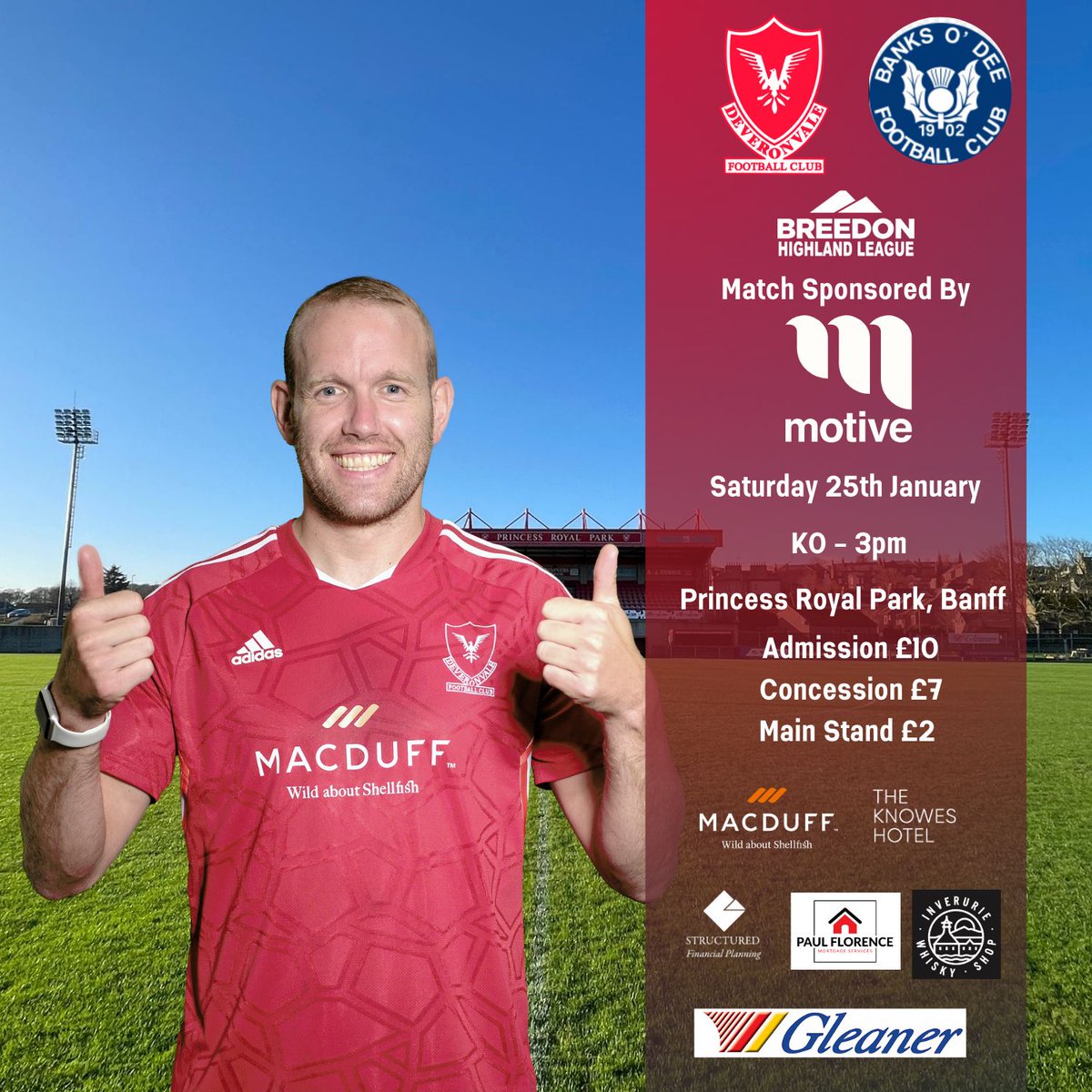 DeveronvaleFC's tweet image. 📍Important Match Update📍

Due to the incoming Storm Eowyn warning, our match with Banks O Dee scheduled for Fri 24th Jan has been switched to this Saturday 25th Jan - KO 3pm. 

“Please Share” 

🔴⚪️🔴

#monthevale