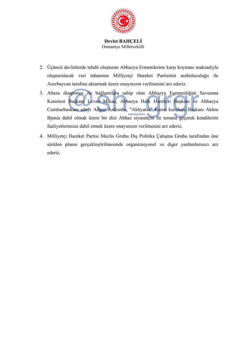 Shirvan Grigoryan (@sh_grgr) on Twitter photo Devlet Bahçeli, leader of Turkey’s radical “Nationalist Movement Party” and ally of Erdoğan, requested Foreign Minister Hakan Fidan’s support for an initiative in Abkhazia. Erdoğan approved Bahçeli’s plan to intervene in Abkhazia’s politics, aiming to neutralize the Armenian Devlet Bahçeli, leader of Turkey’s radical “Nationalist Movement Party” and ally of Erdoğan, requested Foreign Minister Hakan Fidan’s support for an initiative in Abkhazia. Erdoğan approved Bahçeli’s plan to intervene in Abkhazia’s politics, aiming to neutralize the Armenian