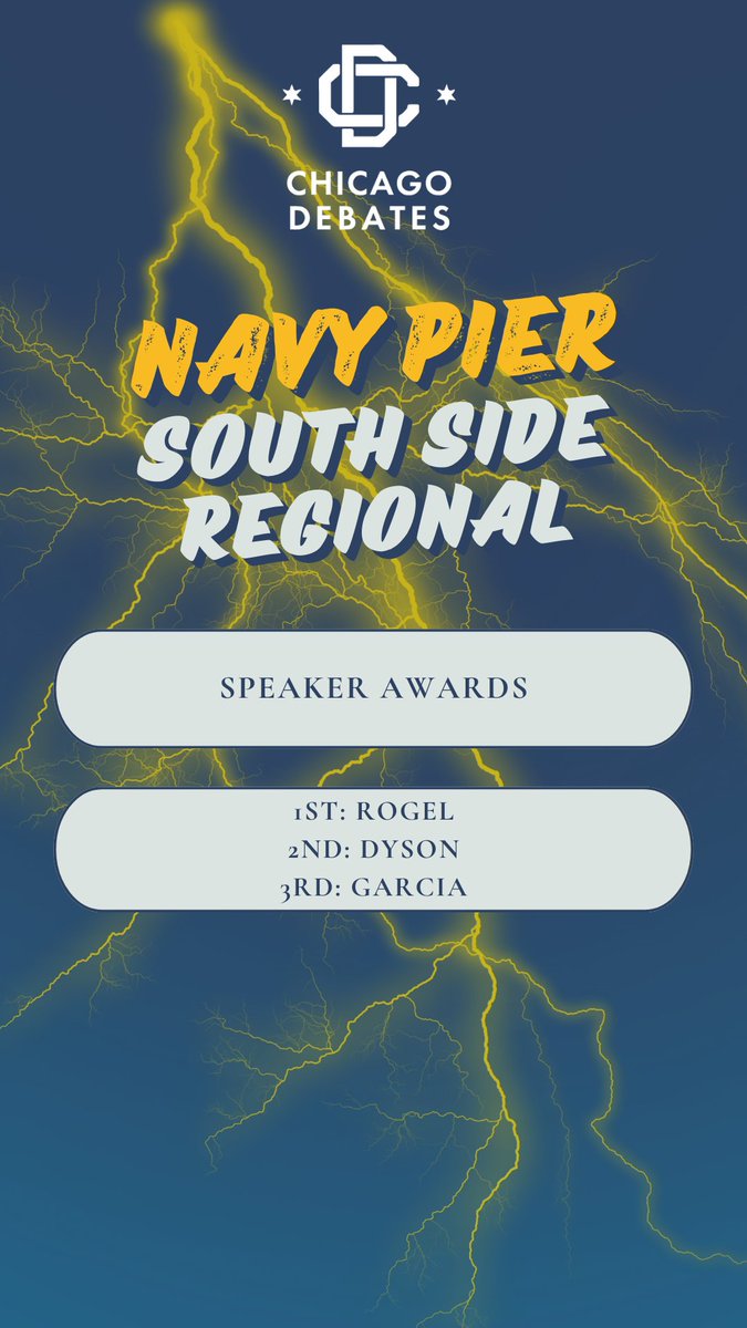 Congratulations to everyone who placed at the Navy Pier South Side Regional Tournament! Tag your friends and teammates! #ChicagoDebates #TournamentSeason