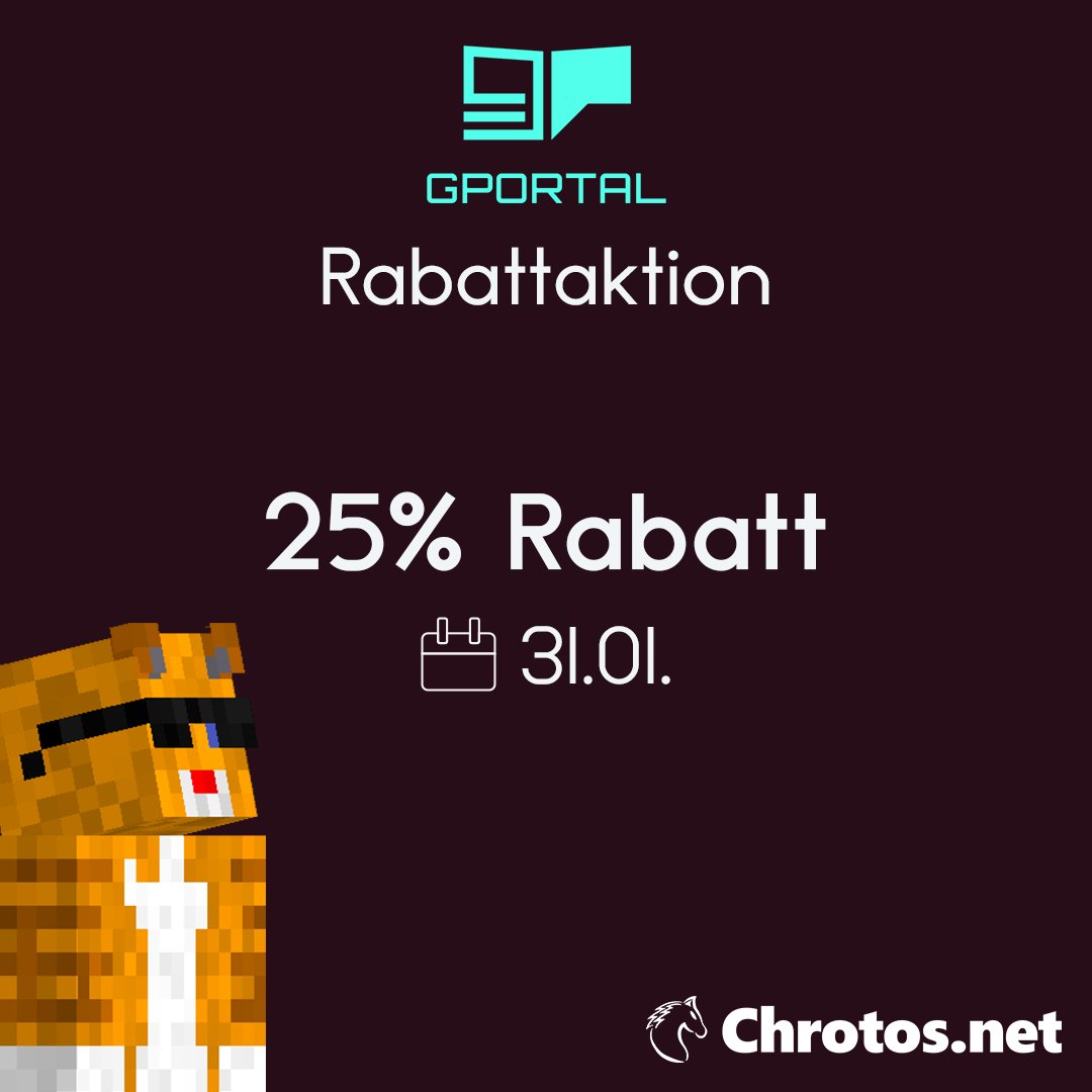 Bis Freitag gibt es bei unserem Partner <a href="/gportalde/">G-PORTAL.COM » Deutsch 🇩🇪🇦🇹🇨🇭</a> noch 25% Rabatt auf Minecraft und LS25 Server.
Gönnt euch!

Psst! Über unseren Ref-Link gibt es nochmal 10% oben drauf: gportal.com/?ref=chrotos
Aber nicht weitersagen🤫