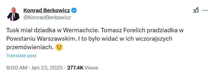 Tusk faktycznie miał dziadka z Wehrmachtu. Tyle że:
- Józef Tusk został tam wcielony przymusowo;
- w roku 1944 służył już w szeregach Polskich Sił Zbrojnych;
- fejka o zapisaniu się do Wehrmachtu w roli ochotnika wymyślił Kurski w 2005 i było to tak obrzydliwe oszczerstwo, że PiS