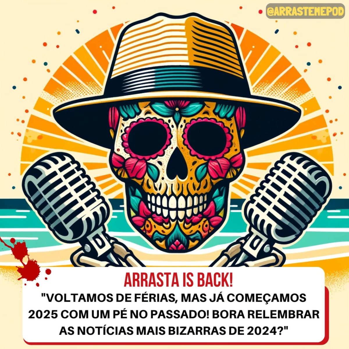 arrastemepod's tweet photo. "HOJE TEM O PRIMEIRO EPISÓDIO DO ARRASTA DO ANO! 🎉 
E vamos relembrar as notícias MAIS BIZARRAS do primeiro semestre de 2024! Prepare-se para um rolê insano com piratas da comida, tubarões polêmicos e formigas com nomes estranhos! 😱 
Tem coragem? https://t.co/xvJXmCrB9Y