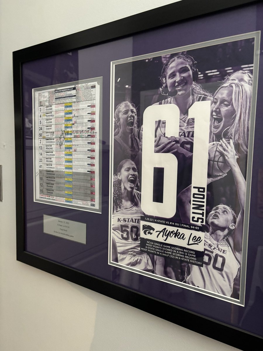 What a game! This hangs in my office to forever commemorate it, a gift from my wife a few years ago - there’s room up there for a few more framed charts from the end of this season! 👀 KStateWBB <a href="/Yokie50/">Ayoka Lee</a>
