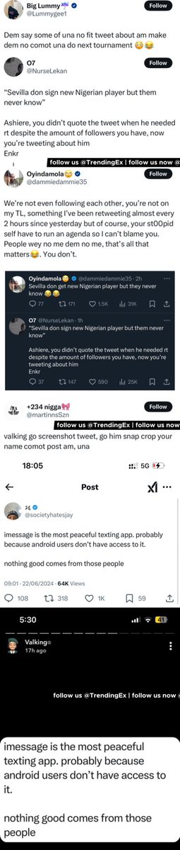 TrendingEx's tweet photo. Interestingly, someone accused us (TE) of not retweeting too. Are we big accounts too? Hmmm. 

JK, no one accused us..Anyways!

The dragging went viral and the entire Osimhen FC was dragged; Lawrence, Smallie, Lerry etc. it also extended to poor video blogger Dammie Dammie. https://t.co/w0bZhhnNxp