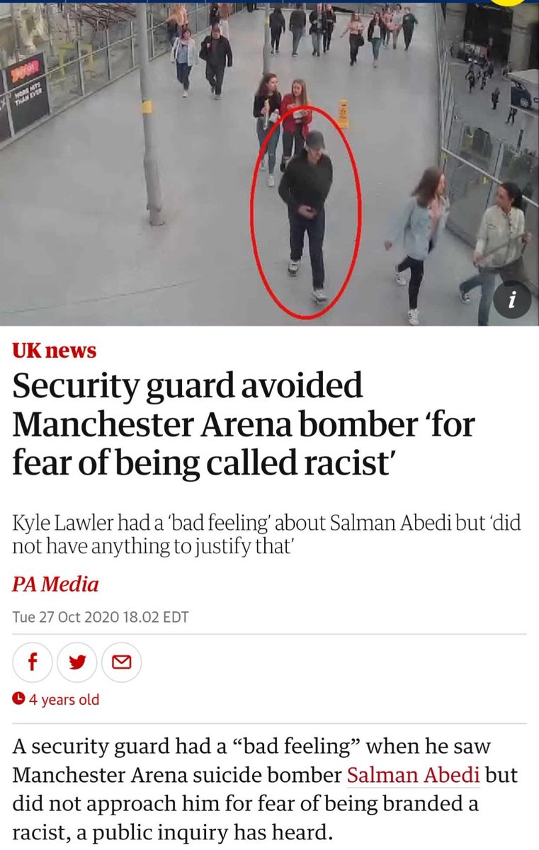 RusGarbageHuman's tweet photo. Never forget how a security guard working on the night of the Manchester Arena bombing would have intervened, but he failed to do so 'for fear of being called racist'.

Remember that 22 people were murdered including 10 children with over 800 injured. 

Look back in anger.