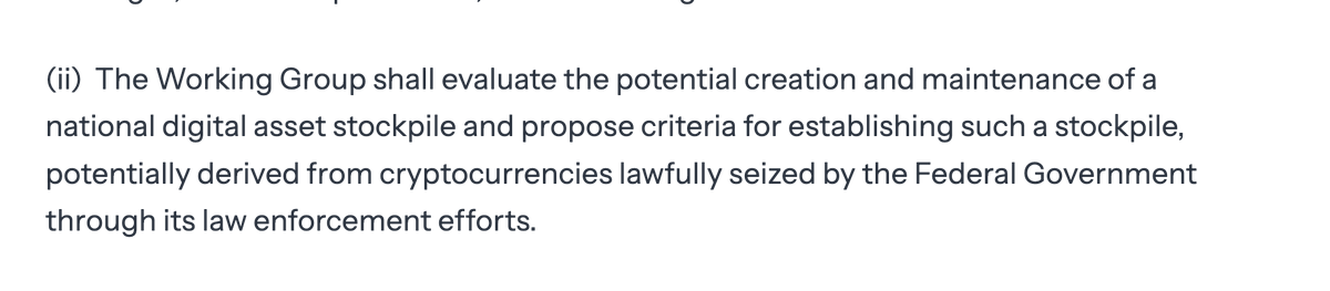 "[...] a stockpile, potentially derived from cryptocurrencies  lawfully seized by the Federal Government through its law enforcement  efforts."

whitehouse.gov/presidential-a…