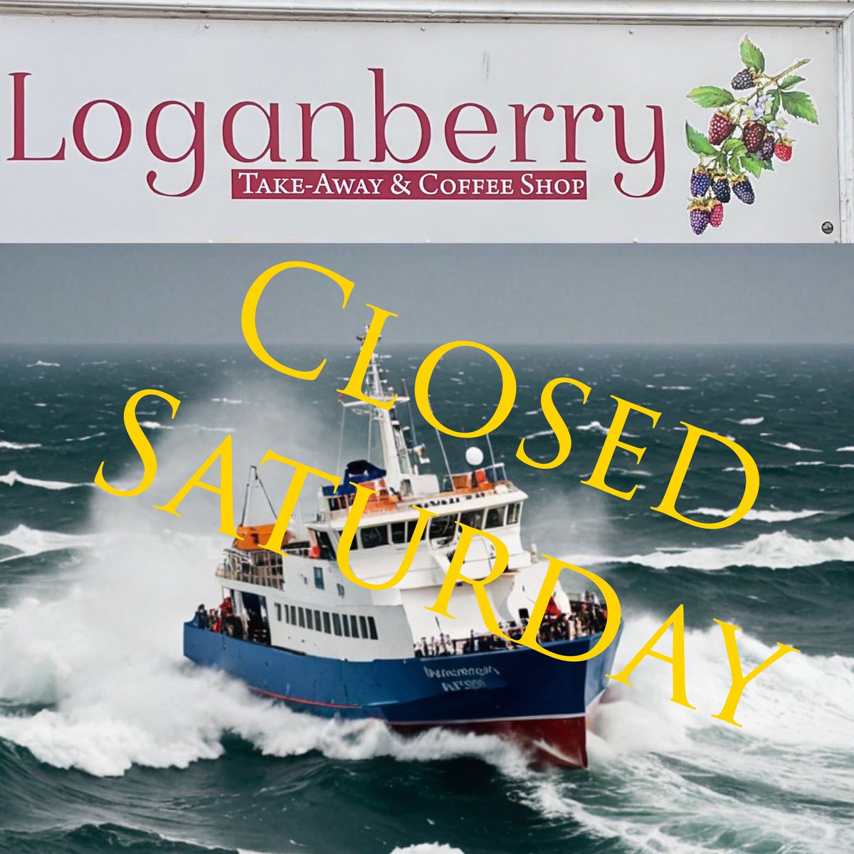 Sorry! I shall be CLOSED on SATURDAY, because my ferry has been brought forward from Sunday, because of predicted bad weather. Look forward to seeing you all my return, and thank you for all your good wishes. ❤️ J.