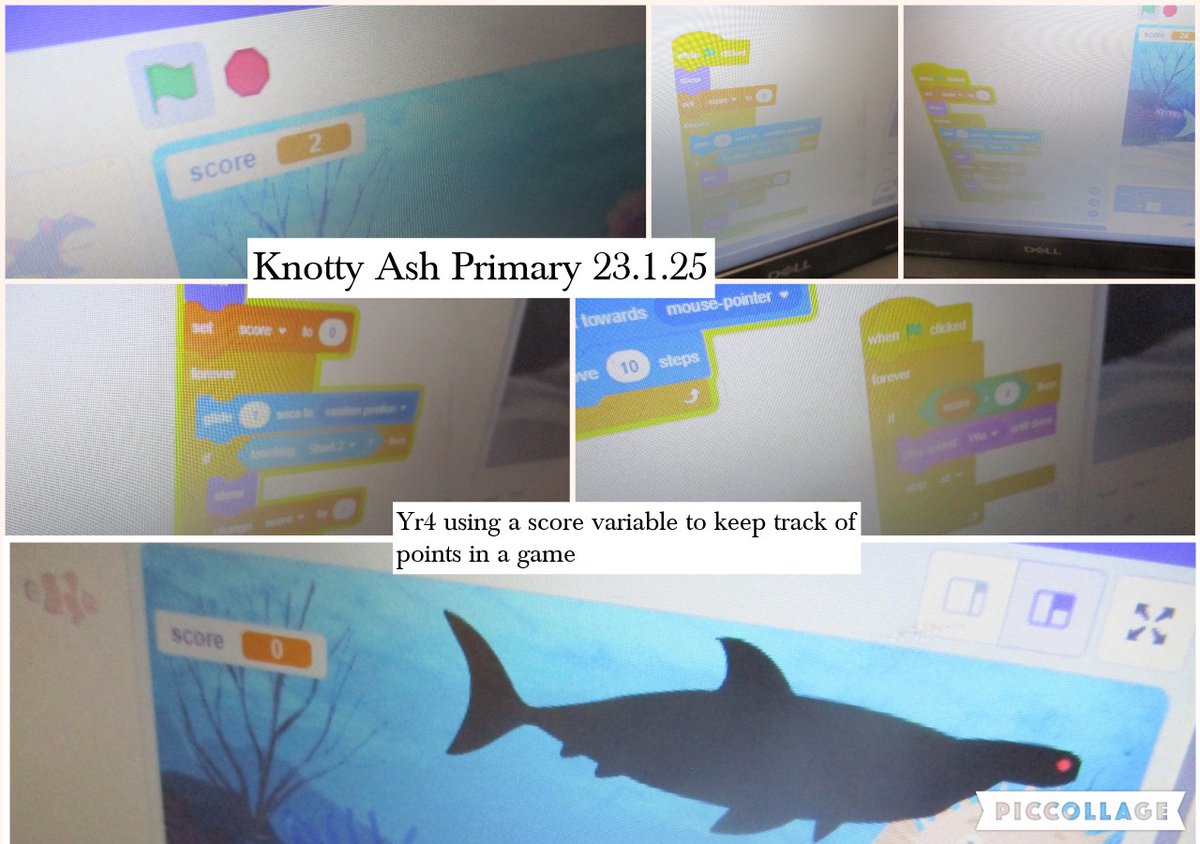 Pupils of Yr4 have been using a score variable to keep track of points in their shark attack games <a href="/AshKnotty/">Knotty Ash Primary</a>