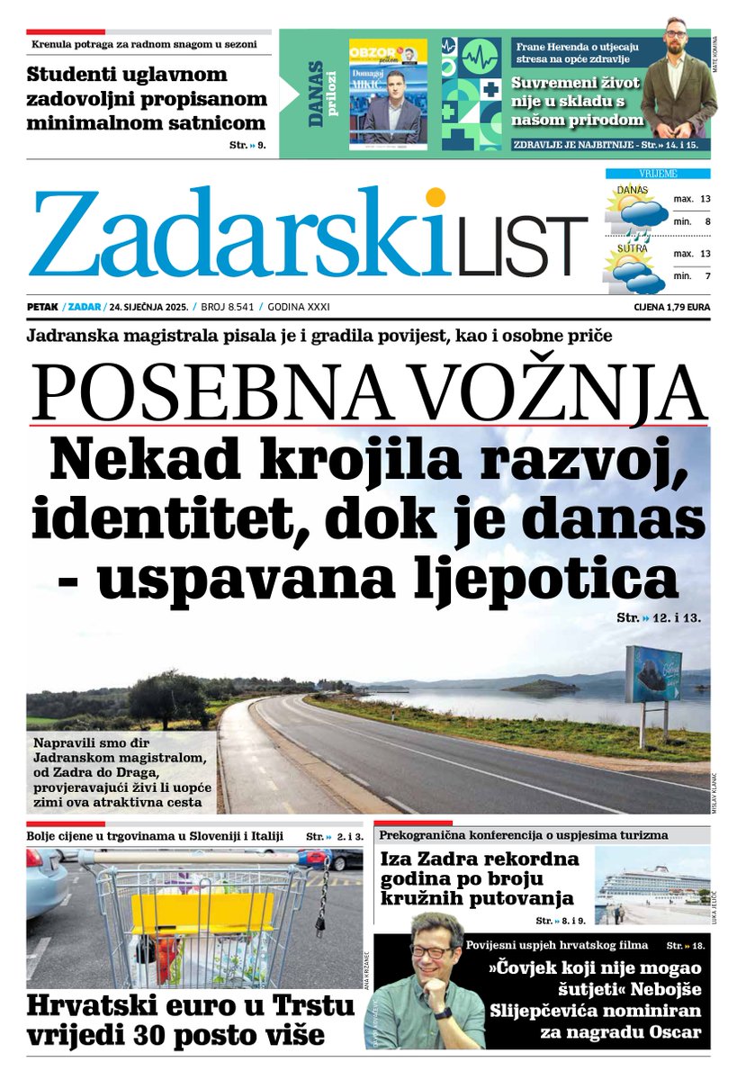 Sutra u Zadarskom listu čitajte...