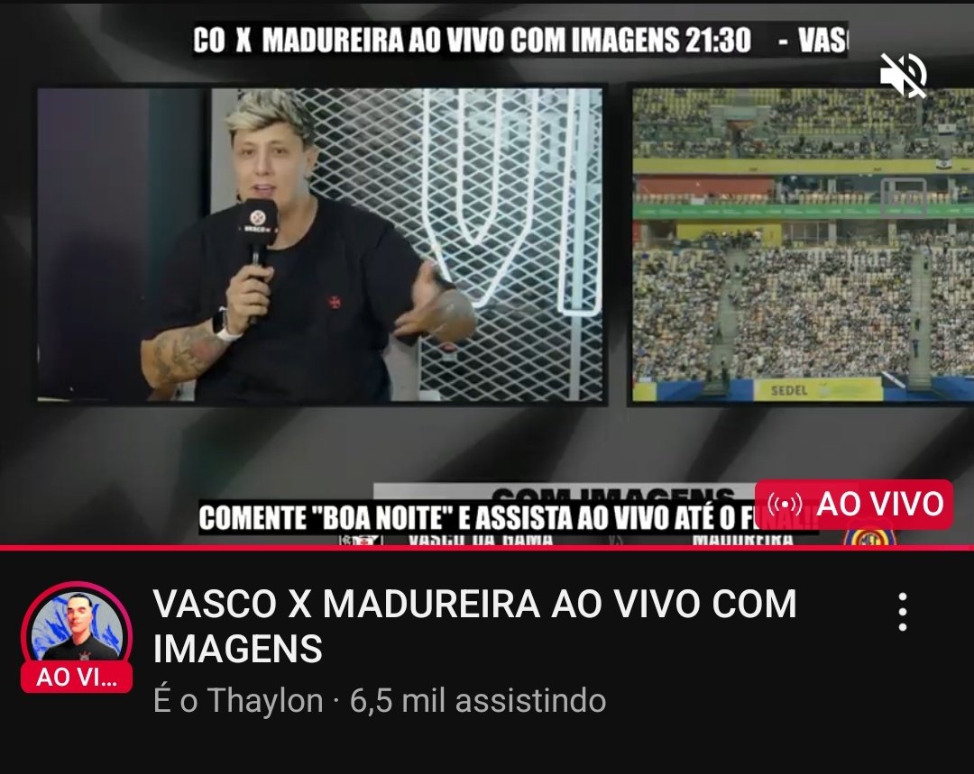 🚨 Muitos canais no YouTube, pegando a imagem da VascoTV e transmitindo.

Esse aqui abaixo, tá com 6,5 mil assistindo. E tá pedindo PIX.

Pô galera, saiam imediatamente, denunciem e vão para o canal oficial da VascoTV.