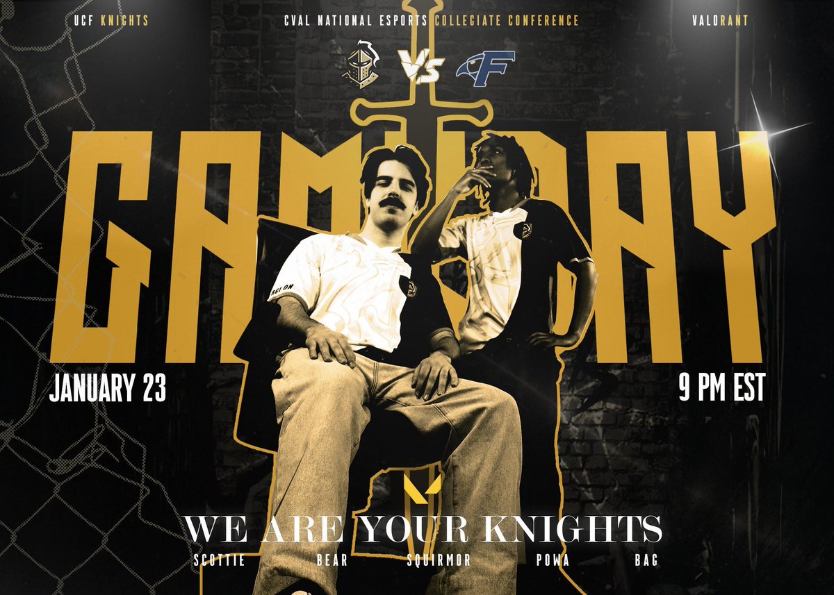 EsportsatUCF's tweet photo. ๐ฅ GAME DAY ๐ฅ
Good luck to our #UCFVAL Knights roster as they go against @Fisher_Esports in their CVAL match tonight @9PM EST! ๐
๐ - https://t.co/Atpcy9Wdmg https://t.co/fhVI606fao