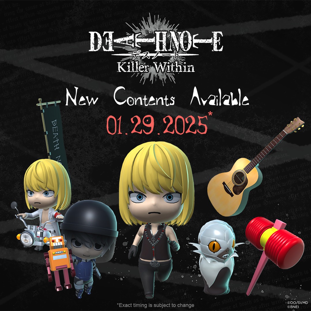 BandaiNamcoUS's tweet photo. New content incoming to DEATH NOTE Killer Within! Stay tuned for January 29th, 2025...!

#DEATHNOTE #DEATHNOTEKillerWithin https://t.co/sJJTAxQpgv